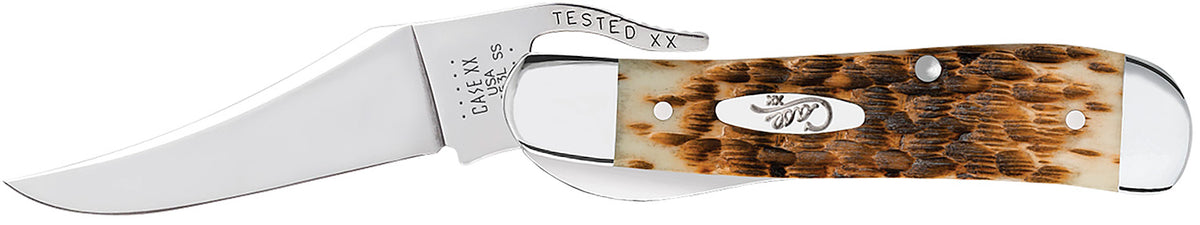 Case RussLock 2.70" Folding Clip Blade Tru-Sharp Stainless Steel Peach Seed Jigged Amber Bone Handle