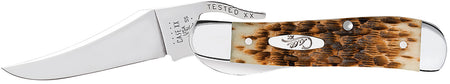Case RussLock 2.70" Folding Clip Blade Tru-Sharp Stainless Steel Peach Seed Jigged Amber Bone Handle