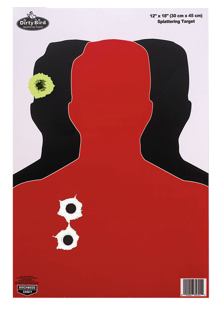 Birchwood Casey 12"x18" Dirty Bird Pistol Silhouette Impact Splatter Target Black/Red 8 Pack
