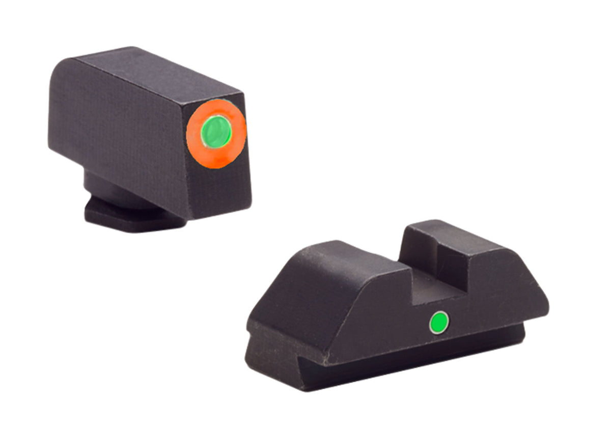 AmeriGlo i-Dot Sight Set GL205 Glock 42/43 - Green Tritium Orange Outline Front & Green Rear