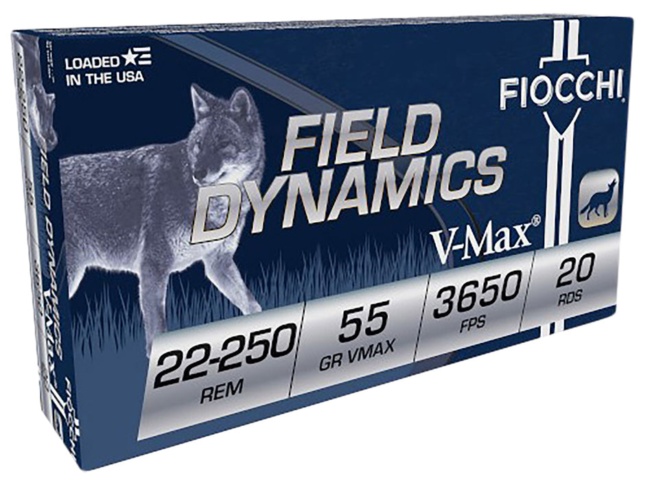 Fiocchi Field Dynamics Hornady V-Max 55 Grain .22-250 Remington 3650 fps