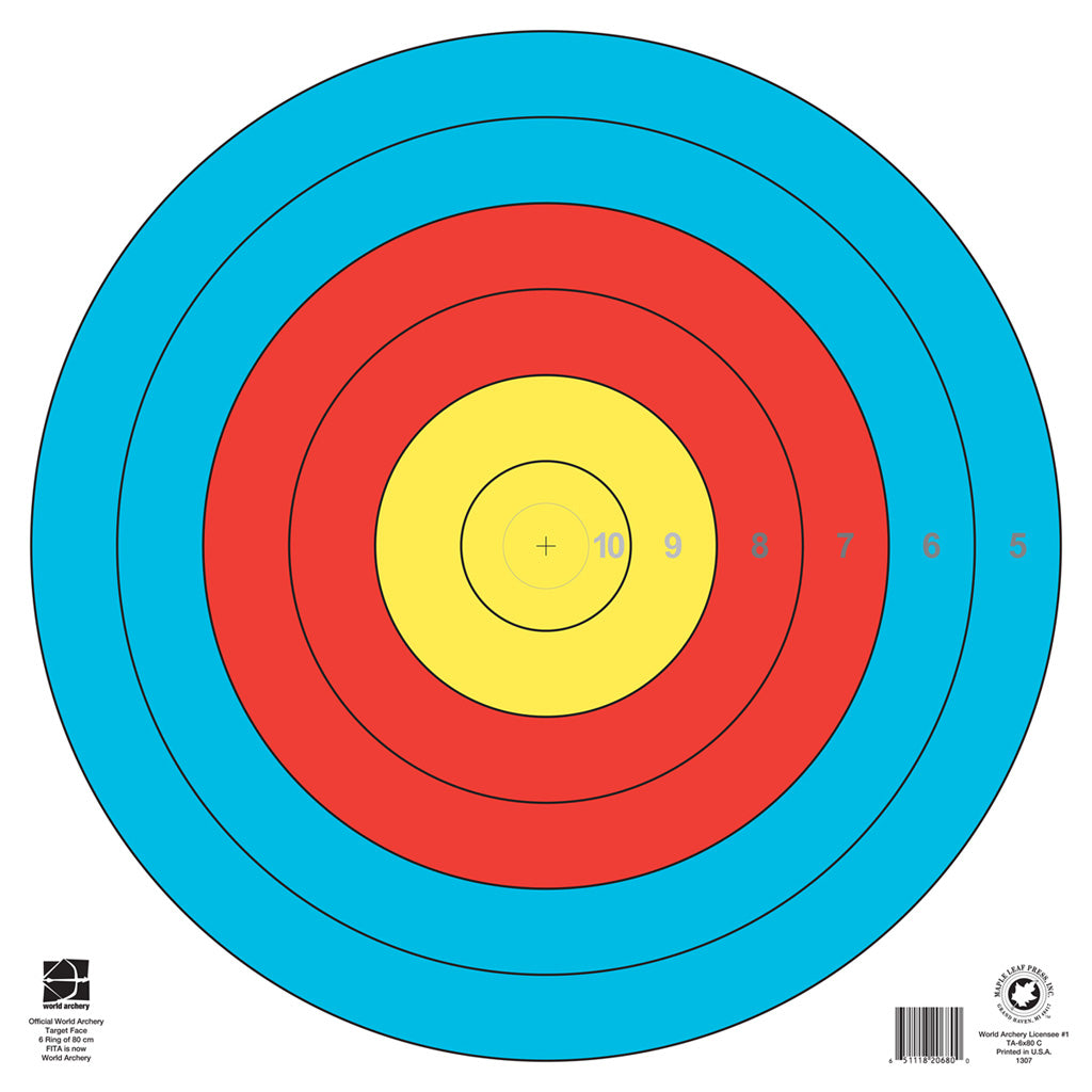 Maple Leaf FITA 6-Ring 80cm Archery Target Face with Inner Scoring Rings 1-Pack