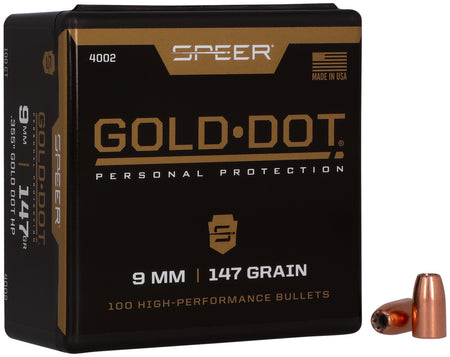 Speer Gold Dot Personal Protection 9mm 147gr Hollow Point Bullets 100 Per Box