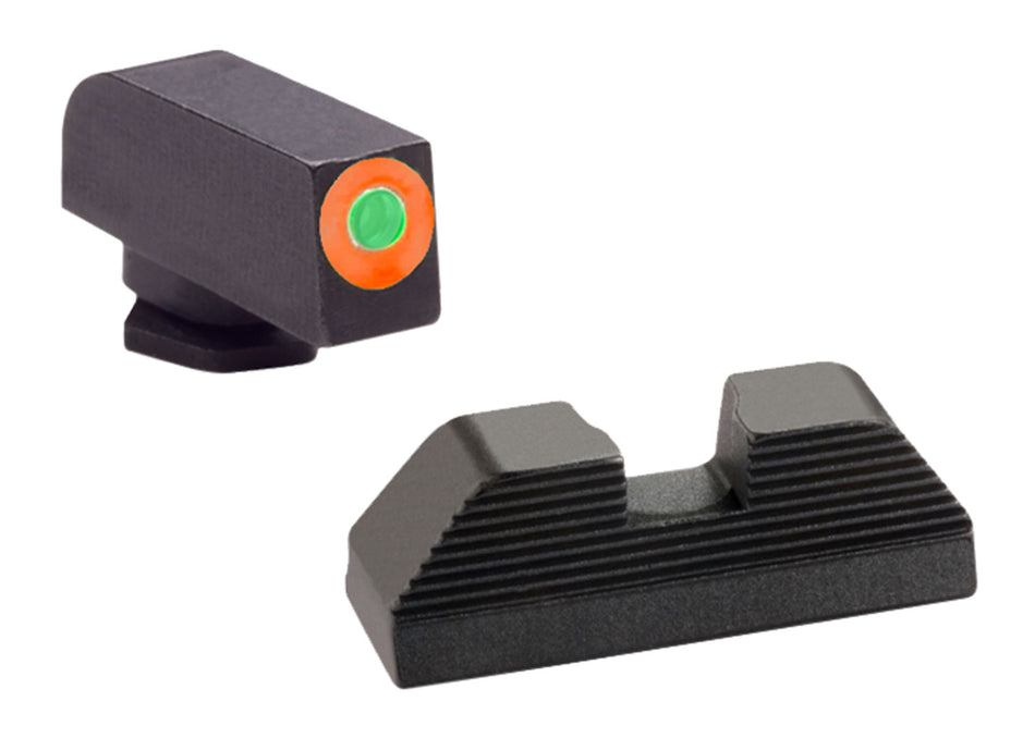 AmeriGlo Protector Sight Set GL436 Glock Gen 4-5 - Green Tritium Orange Outline Front Serrated Rear