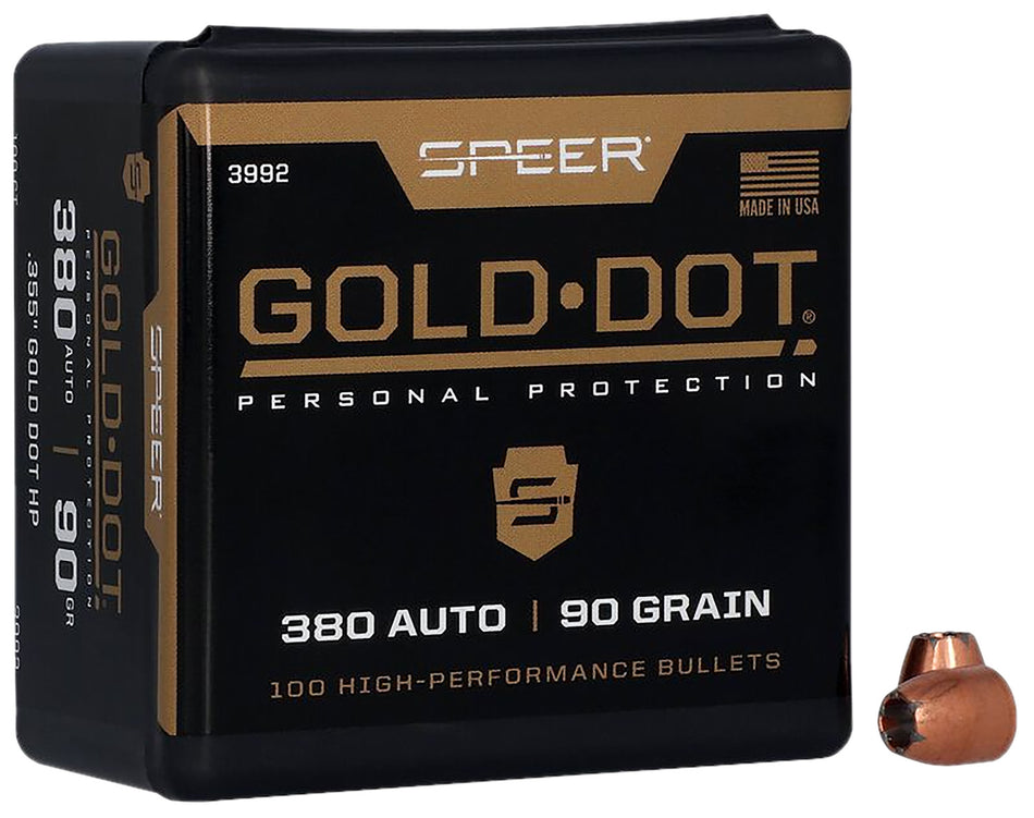 Speer 3992 Gold Dot 9mm .355 90gr Hollow Point Component Bullets 100/Box