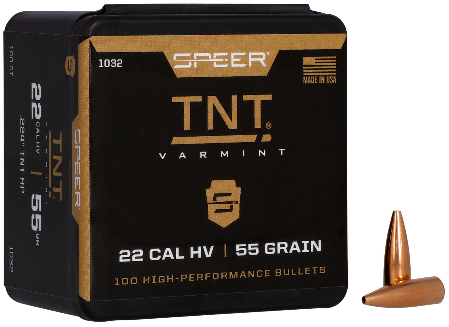 Speer 1032 TNT 22Cal 55gr Jacketed Hollow Point Component Bullets 100/Box