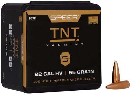 Speer 1032 TNT 22Cal 55gr Jacketed Hollow Point Component Bullets 100/Box