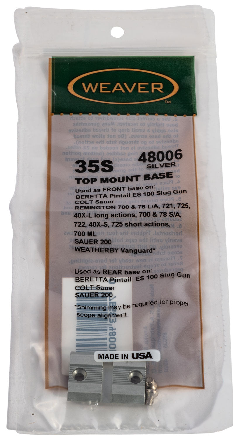 Weaver Top Mount Base 35S Remington Ruger Weatherby Silver Finish