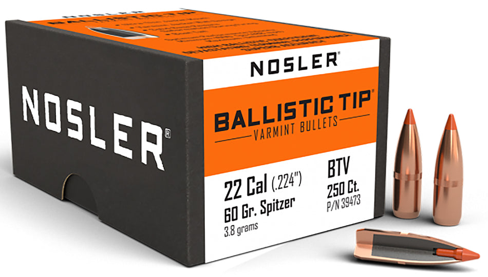 Nosler Ballistic Tip Varmint 22 Caliber 60gr Spitzer Bullets 250/Box