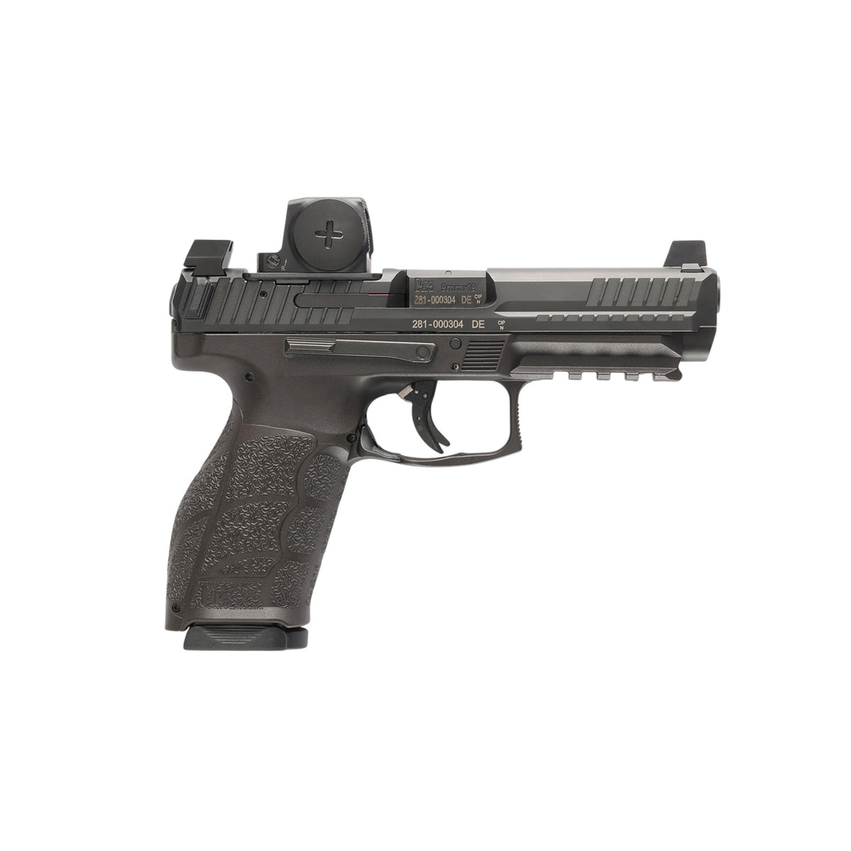 HK 81001352 VP9A1 F w/Optic 9mm Luger 10+1 4.53" Black Barrel & Steel Serrated w/Optic Slide, Black Polymer Frame w/Picatinny Rail, Textured Grip, Vortex CCW