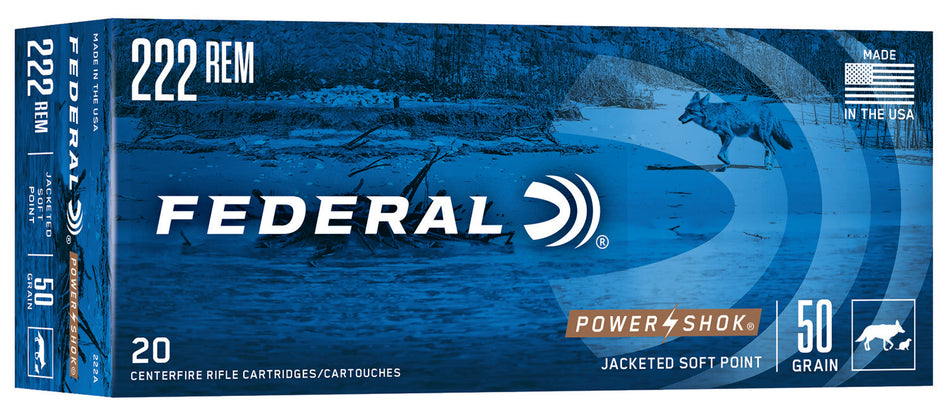 Federal PowerShok .222 Remington 50 grain Jacketed Soft Point ammunition