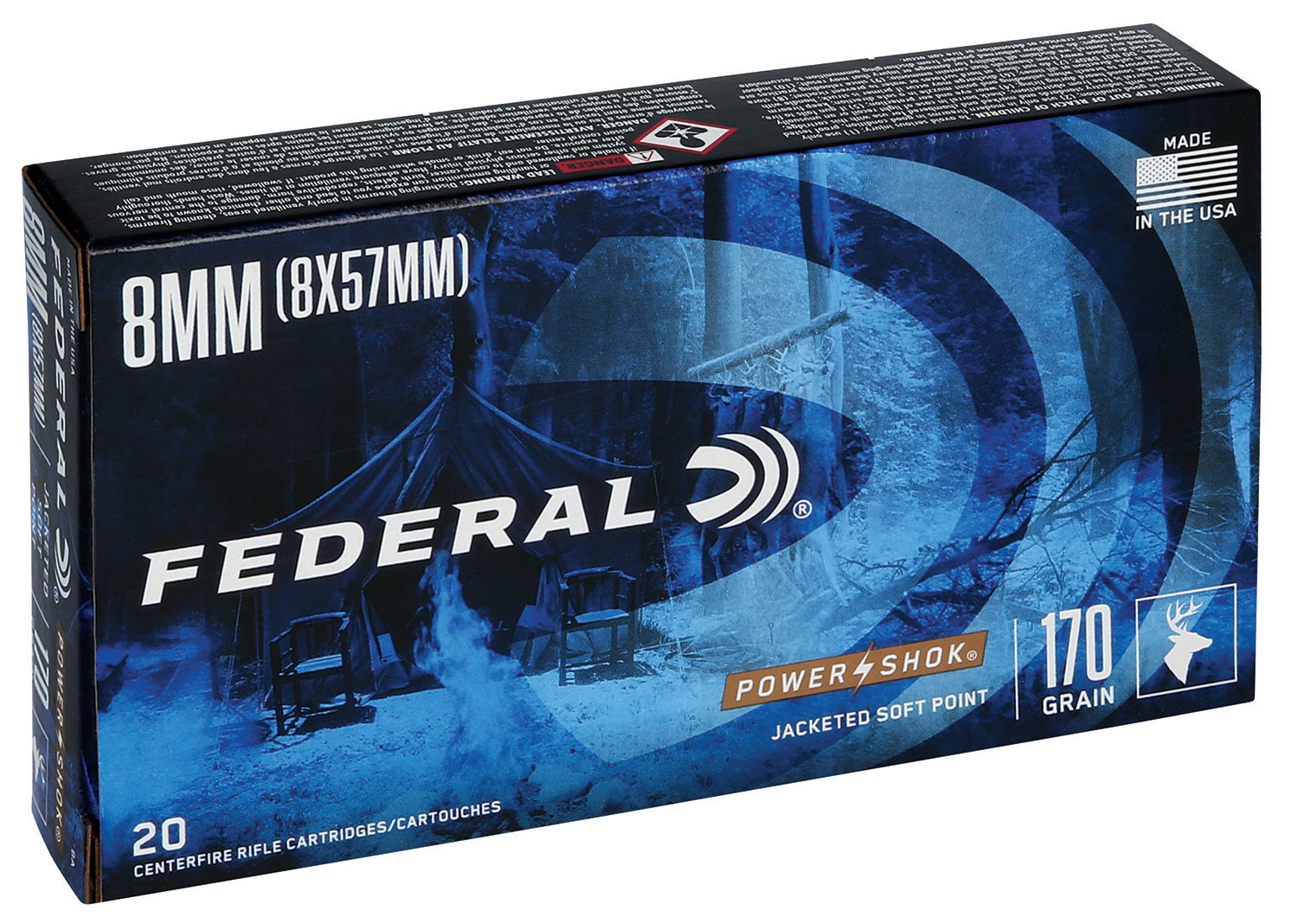 Federal PowerShok Jacketed Soft Point 170 Grain 8mm Mauser 2250 fps