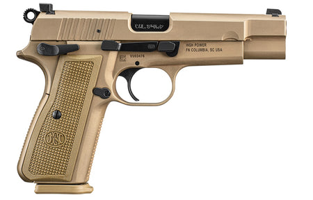 FN 66101117 High Power 9mm Luger 10+1, 4.70" Black Target Crown Steel Barrel, Flat Dark Earth PVD Serrated Steel Slide & Steel Frame w/Beavertail, FDE Textured Polymer Grip, Ambidextrous