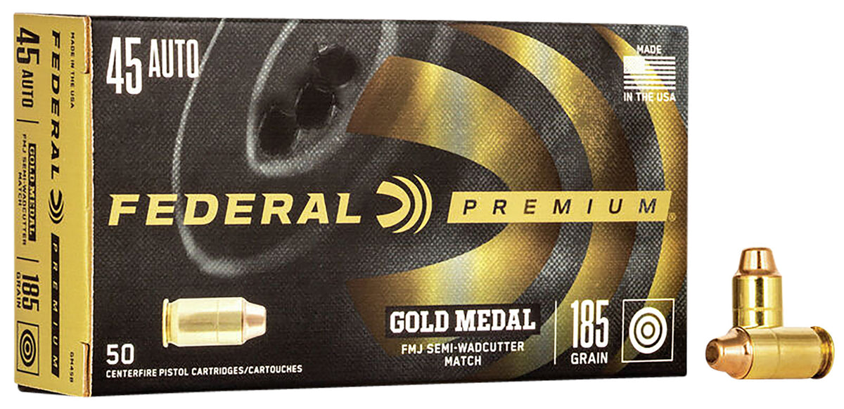 Federal Gold Medal Premium Full Metal Jacket Semi Wadcutter 185 Grain .45 ACP/Auto 770 fps