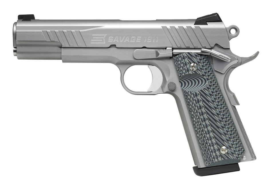 Savage Arms 67202 1911 Government 45 ACP 8+1 5" Stainless Steel Target Crown Barrel, Stainless Steel Serrated Slide, Matte Stainless Steel Frame w/Beavertail, Ambidextrous