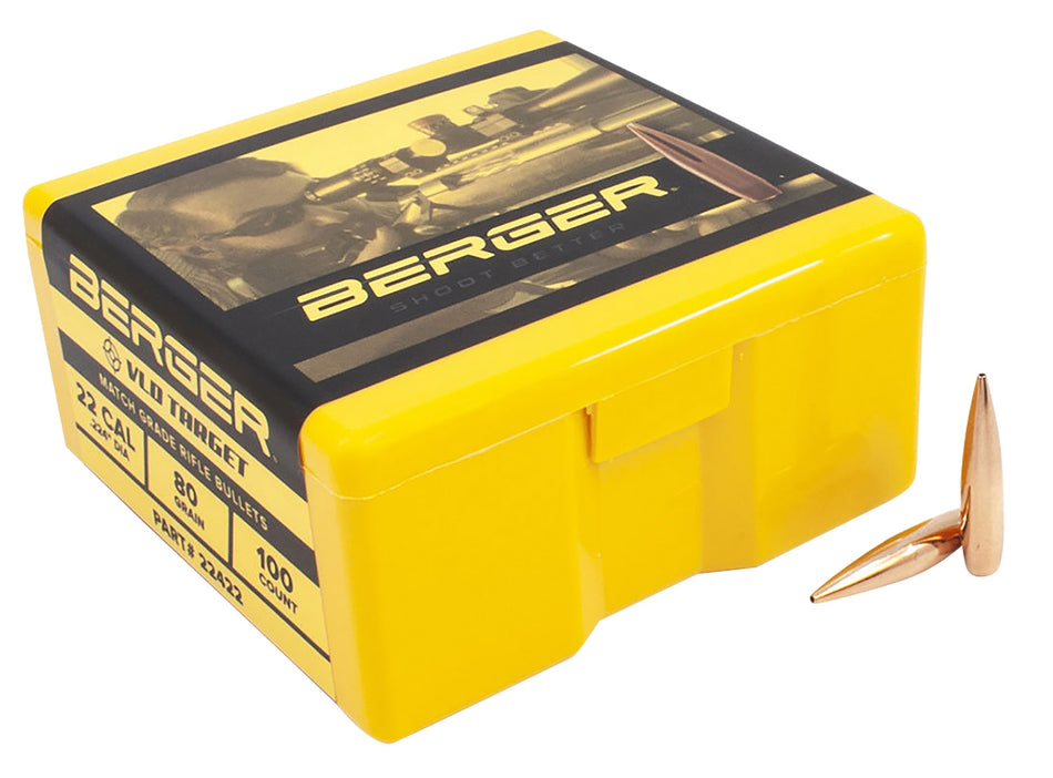 Berger VLD Target Long Range 22Cal 80gr Reloading Bullets 100/Box
