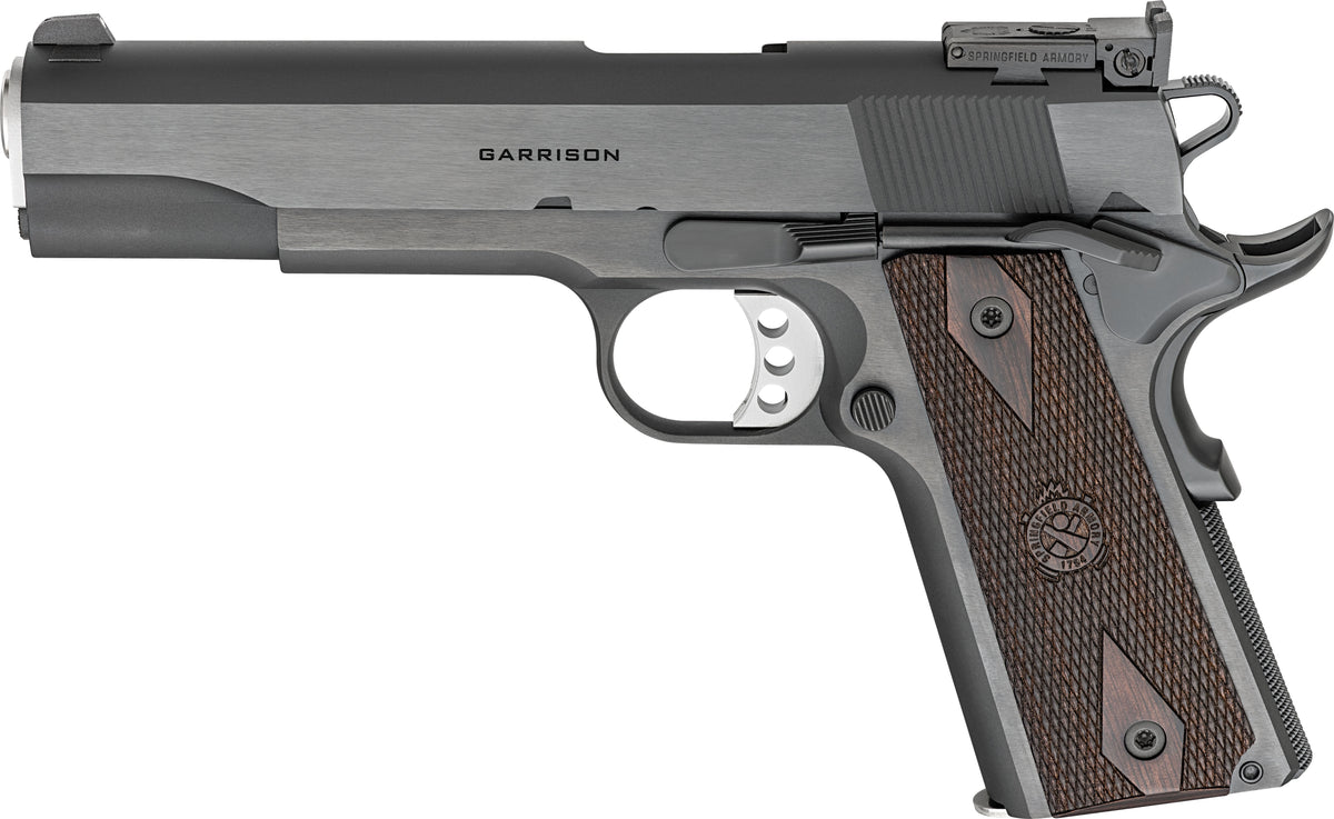 Springfield Armory PX9419ADJ 1911 Garrison Full Size 9mm Luger 9+1 5" Stainless Match Grade Barrel, Blued Carbon Steel Serrated Slide, Blued Carbon Steel Frame w/Beavertail, Thinline Wood Grip