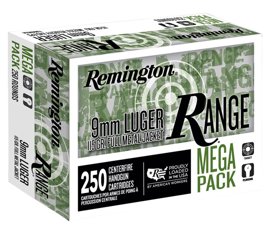 Remington Range Mega Pack Full Metal Jacket 115 Grain 9mm Luger/Parabellum 1145 fps