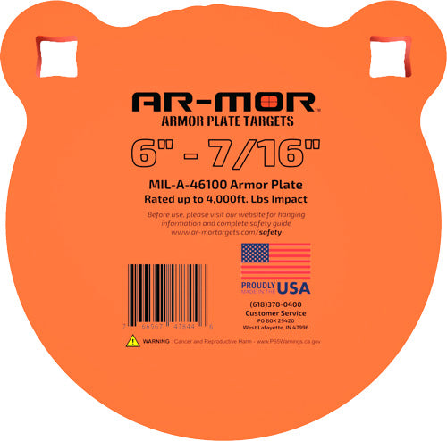 AR-MOR 6" Round Orange MIL46100 Steel Gong 7/16 Inch Thick