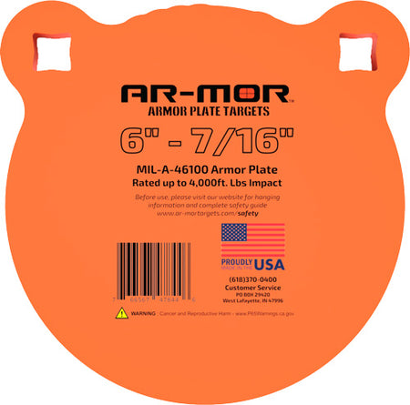 AR-MOR 6" Round Orange MIL46100 Steel Gong 7/16 Inch Thick