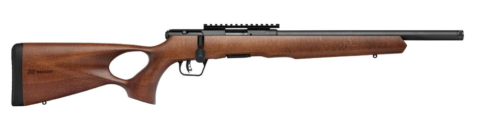 Savage Arms 70817 B Series Timber 17 HMR 10+1 18" Matte Black Threaded Barrel, Matte Black Picatinny Rail Steel Receiver, Woodgrain Fixed Thumbhole Stock