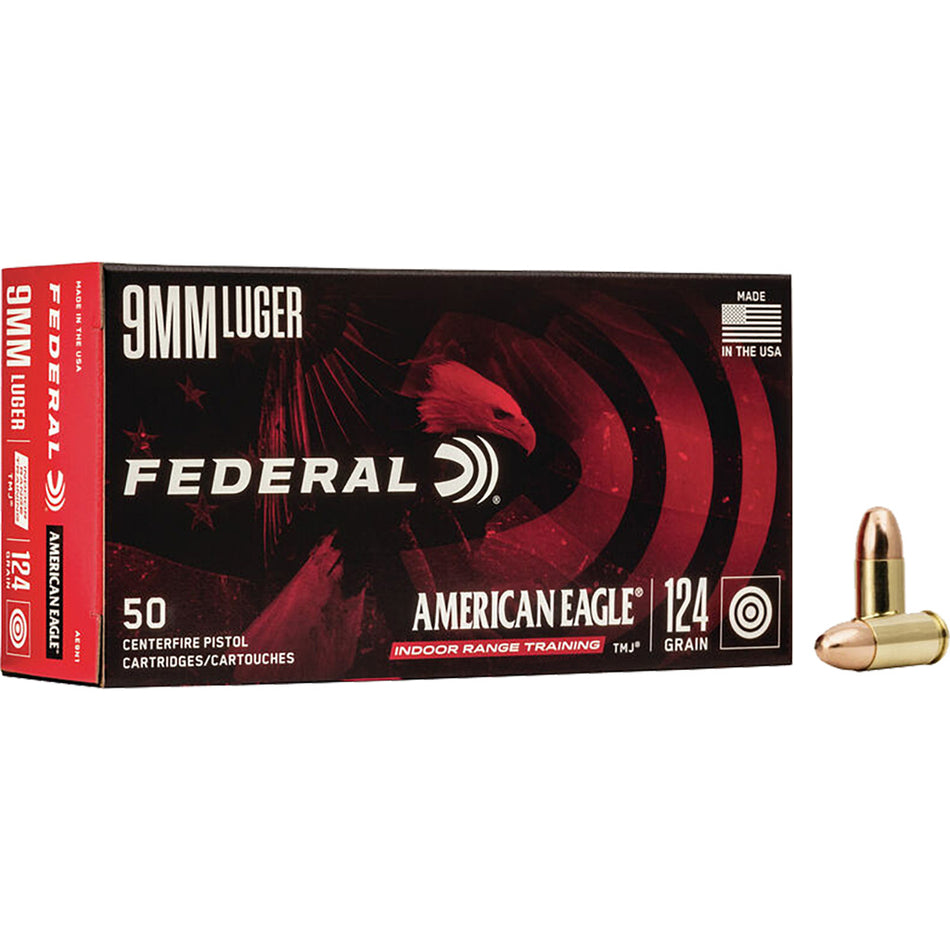 American Eagle  Total Metal Jacket 124 Grain 9mm Luger/Parabellum 1120 fps