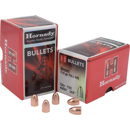 Hornady FMJ Handgun 9mm .355 115gr Full Metal Jacket Round Nose Bullets 100/Box