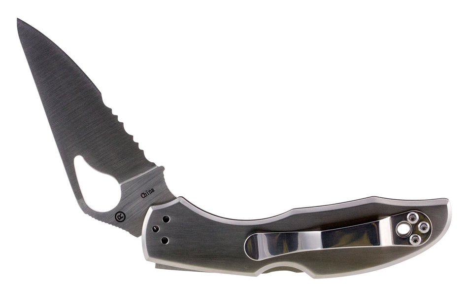 Spyderco Byrd Meadowlark 2 Folding Pocket Knife BY04PS2 2.94" 8Cr13MoV Clip Point Part Serrated Stainless Handle