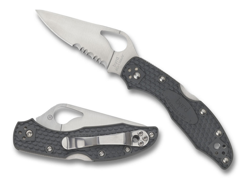 Spyderco Byrd Meadowlark 2 Lightweight Folding Pocket Knife BY04PSBK2 2.87" 8Cr13MoV Drop Point Part Serrated Black FRN