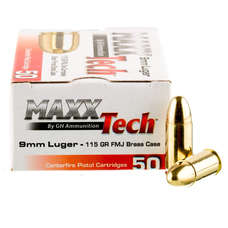 MaxxTech - 9mm Luger Ammunition  115 Grain Full Metal Jacket
