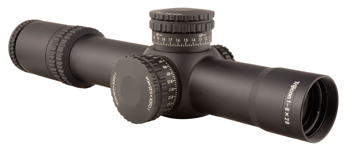 Trijicon AccuPower 1-8x28mm First Focal Plane 34mm Tube Illuminated Green Segmented Circle MOA Scope Black Finish