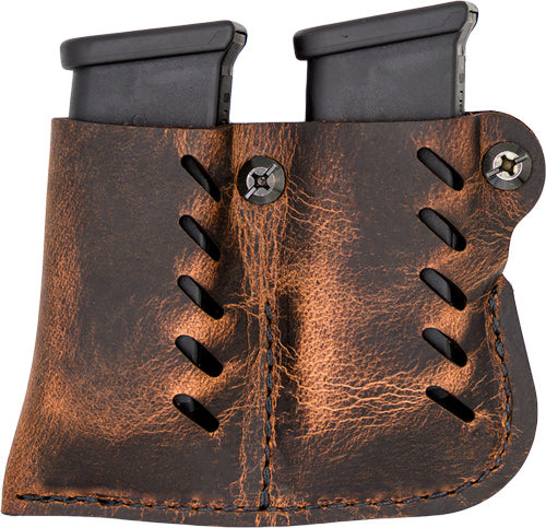 VersaCarry Brown Leather Double Magazine Pouch Single Stack