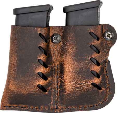 VersaCarry Brown Leather Double Magazine Pouch Single Stack