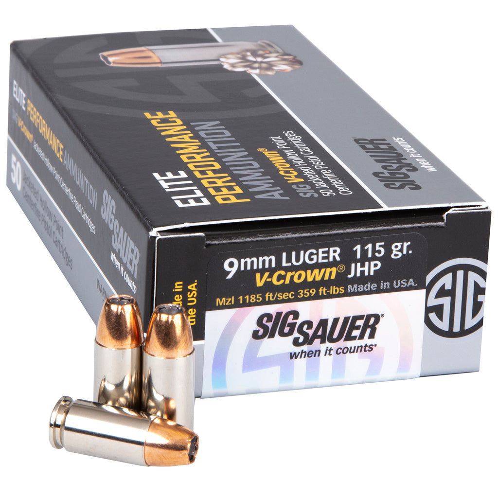 Sig Sauer Elite Performance V-Crown 9mm Luger / Parabellum 115 grain Jacketed Hollow Point ammunition