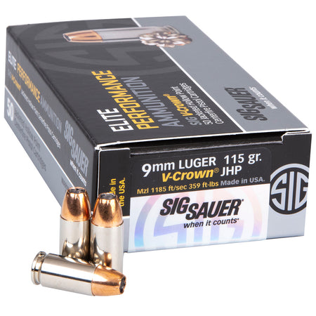 Sig Sauer Elite Performance V-Crown 9mm Luger / Parabellum 115 grain Jacketed Hollow Point ammunition
