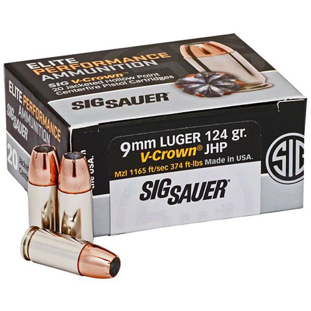 Sig Sauer Elite Performance V-Crown 9mm Luger / Parabellum 124 grain Jacketed Hollow Point ammunition