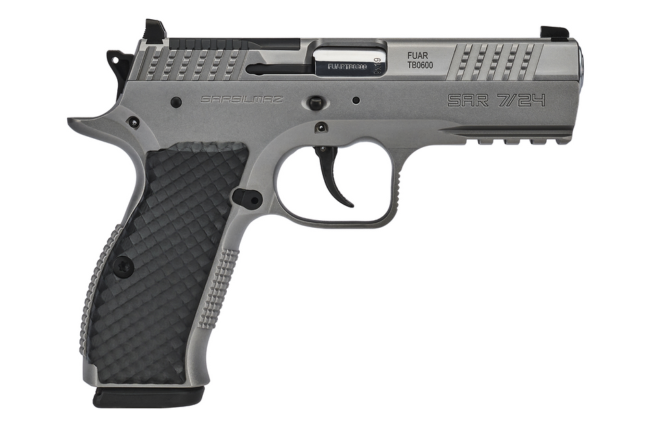 Sarsilmaz SAR7/24 7/24 9mm Luger 17+1 4.40" Stainless Barrel, Matte Stainless Steel Optic Cut/Serrated Slide, Matte Stainless Steel Frame w/Beavertail & Picatinny Rail, Black Polymer Grip