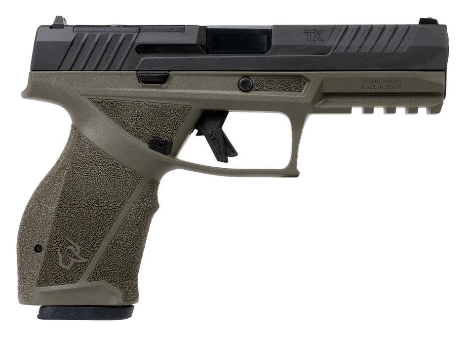 Taurus TX 9 Full Size 9mm Luger 17+1 4.50" Black Barrel, OD Green Alloy Steel Optic Ready/Serrated Slide, Black Stainless Steel Frame w/Picatinny Rail, Interchangeable Backstrap Grip