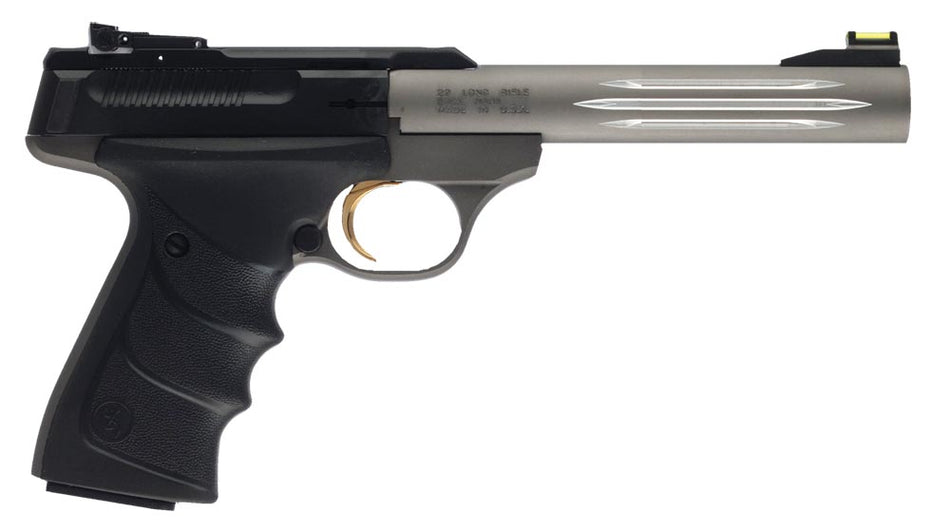 Browning 051461490 Buck Mark Lite *CA Compliant 22 LR 10+1 5.50" Matte Gray Fluted Barrel, Serrated Steel Slide, Matte Gray Aluminum Frame & Black Ultragrip RX Grips