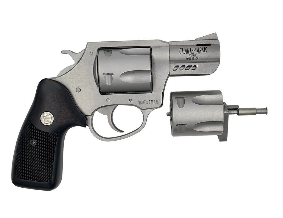 Charter Arms 73920 Double Dog Large 9mm Luger/357 Mag/38 Special 5 Shot 2.20" Overall Stainless Steel Ported Barrel, Cylinder & Frame, Walnut Grip, Exposed Hammer