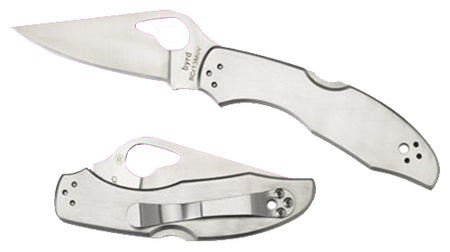 Spyderco Byrd Meadowlark 2 Folding Pocket Knife BY04P2 2.93" 8Cr13MoV Clip Point Plain Edge Satin Stainless Handle