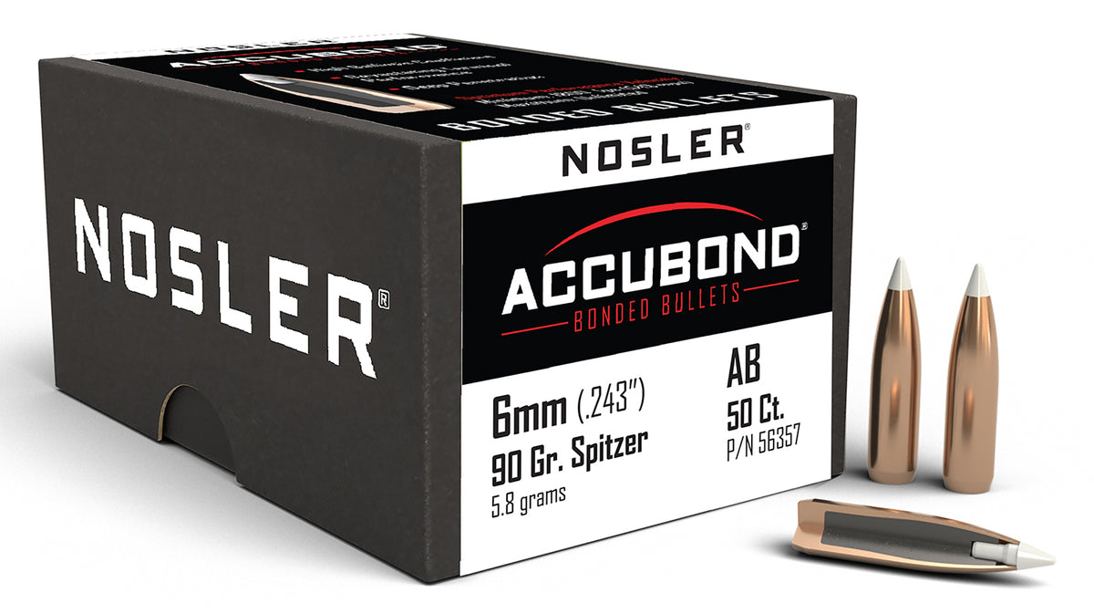 Nosler AccuBond 6mm 90gr Spitzer Point Bonded Bullets 50/Box