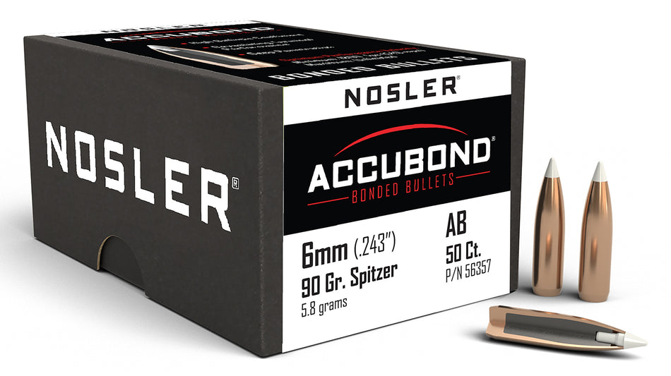 Nosler AccuBond 6mm 90gr Spitzer Point Bonded Bullets 50/Box