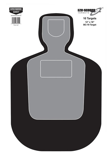 Birchwood Casey EZE-Scorer BC-19 Black Gray White Silhouette Paper Range Targets 100 Pack