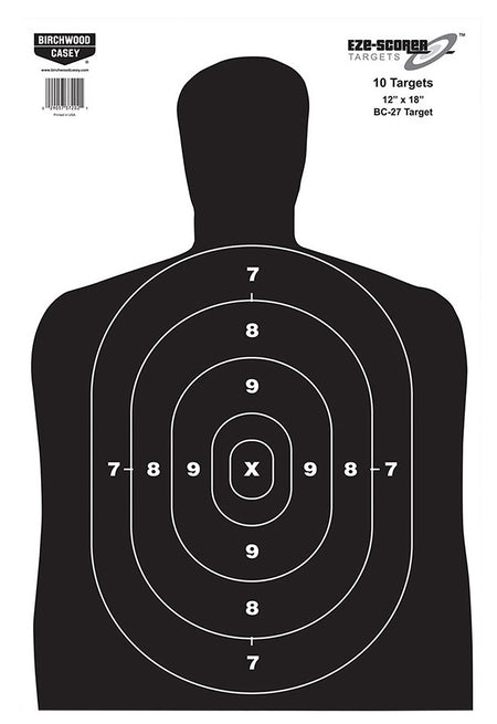 Birchwood Casey EZE-Scorer BC-27 37202 Hanging Paper Silhouette Target Black/White 12"x18" 10-Pack