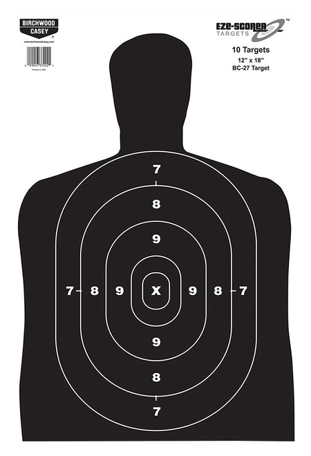 Birchwood Casey EZE-Scorer BC-27 Black White Silhouette Paper Range Targets 100 Pack