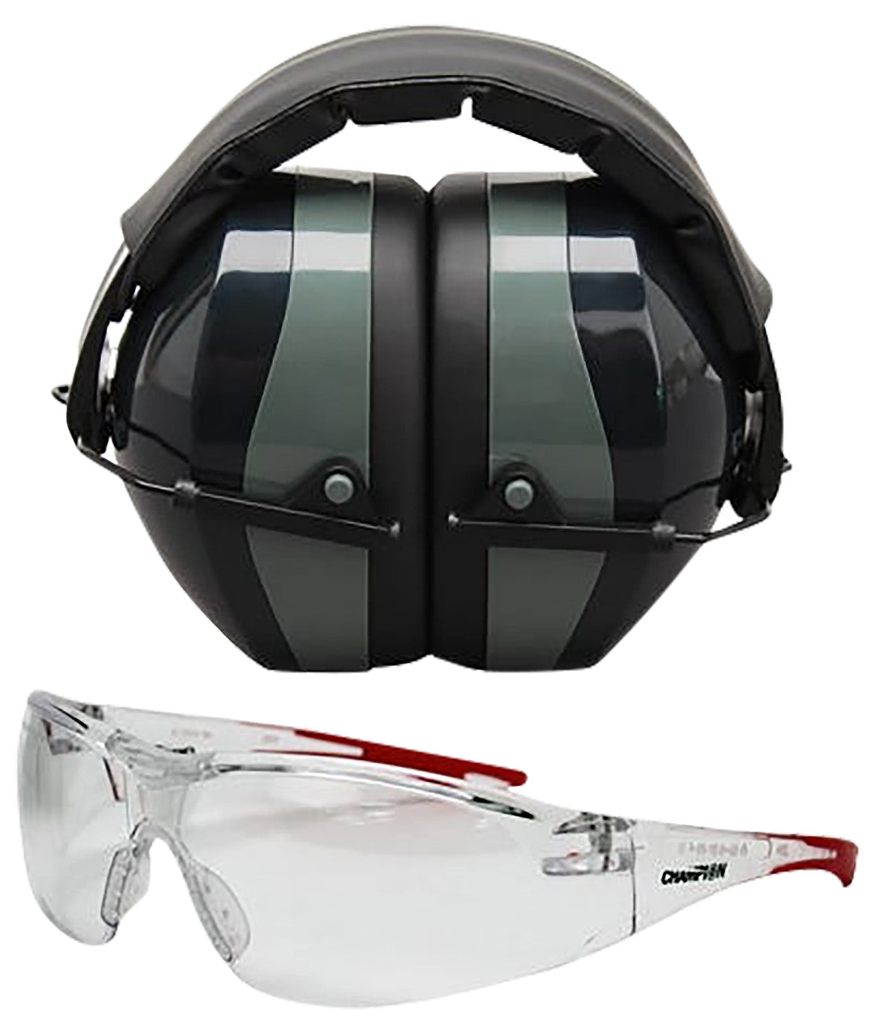 Champion Eyes & Ears Range Combo Passive Muff 26 dB Ballistic Rated Shooting Glasses Black/Gray