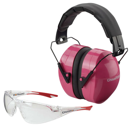 Champion Eyes & Ears Range Combo Passive Muff 26 dB Ballistic Rated Shooting Glasses Pink/Black Adult