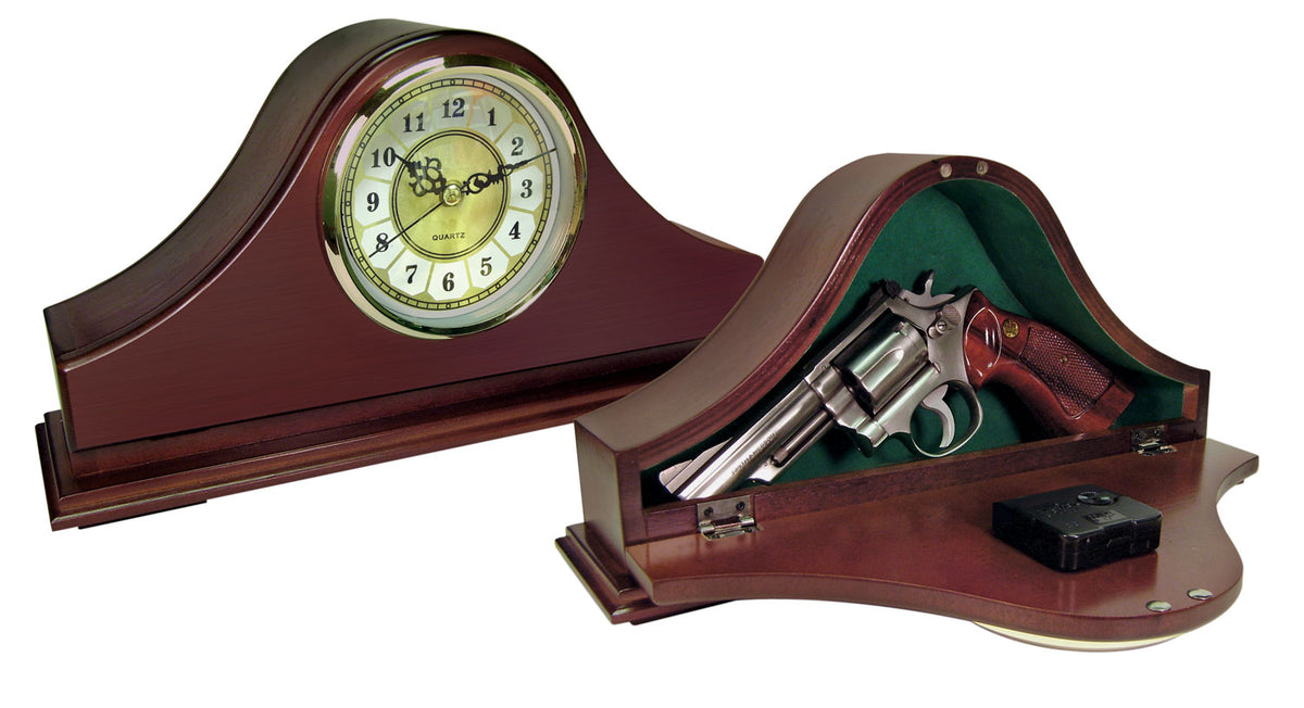 Peace Keeper Mantle Concealment Clock Solid Wood Mahogany Stain 1 Handgun Capacity