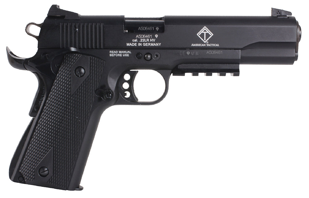 GSG GSG1911ADOP M1911 ADOP 22 LR 10+1 5" Black Steel/Threaded Barrel & Serrated Slide, Zinc Alloy w/Accessory Rail & Beavertail Frame Black Double Diamond Polymer Grip